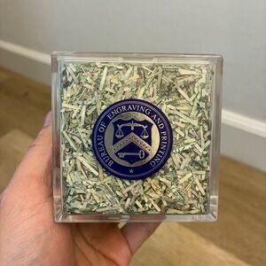 BEP Shredded Currency Cube 3”x3” Acrylic Paperweight US Treasury Souvenir